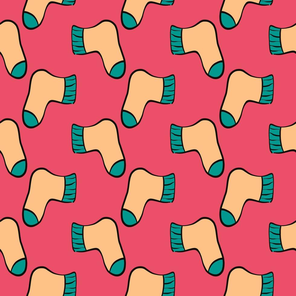 Orange socks,seamless pattern on red background. vector
