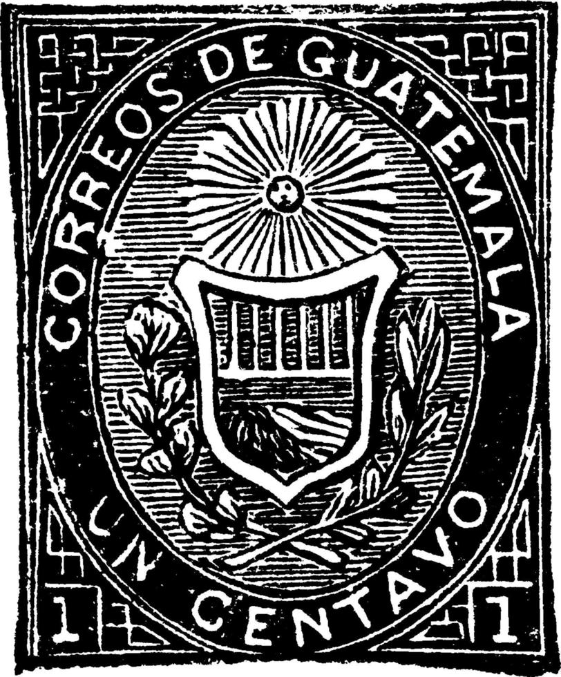 Guatemala Un Centavo Stamp in 1871, vintage illustration. vector