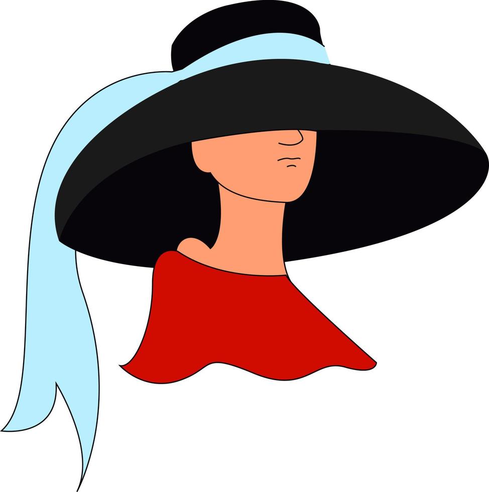 Big black woman hat, illustration, vector on white background.