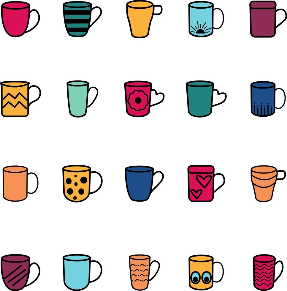 Tazas coloridas, ilustración, vector sobre fondo blanco.