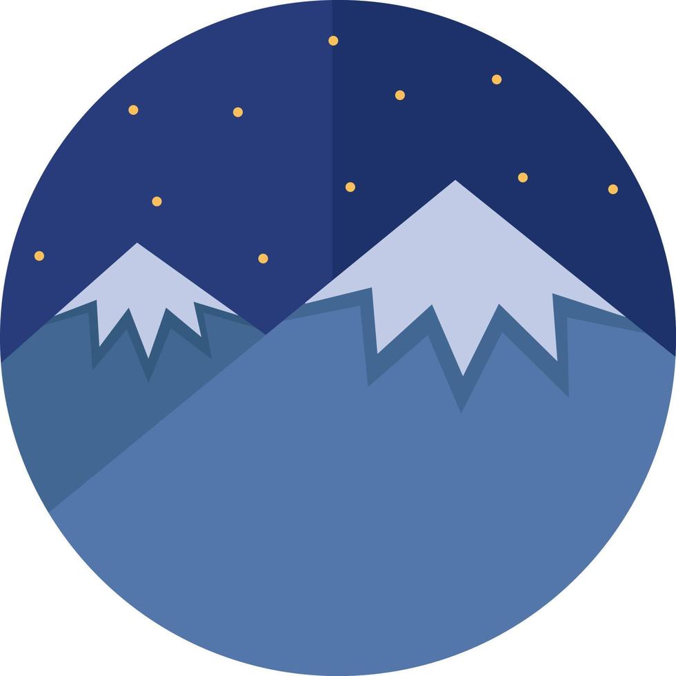 Two mountain tops covered in snow in night time, illustration, vector on white background.