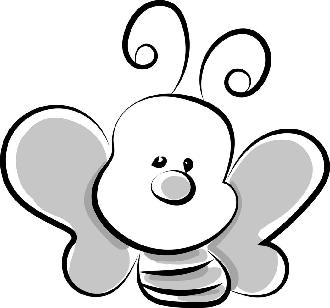 Little bee drawing, illustration, vector on white background.