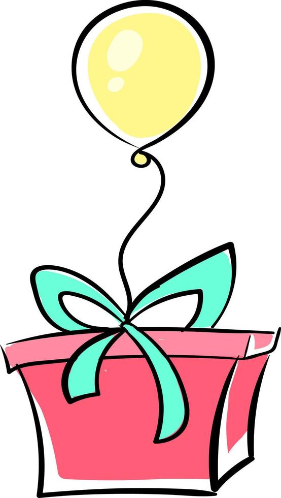 Present with balloon, illustration, vector on white background.