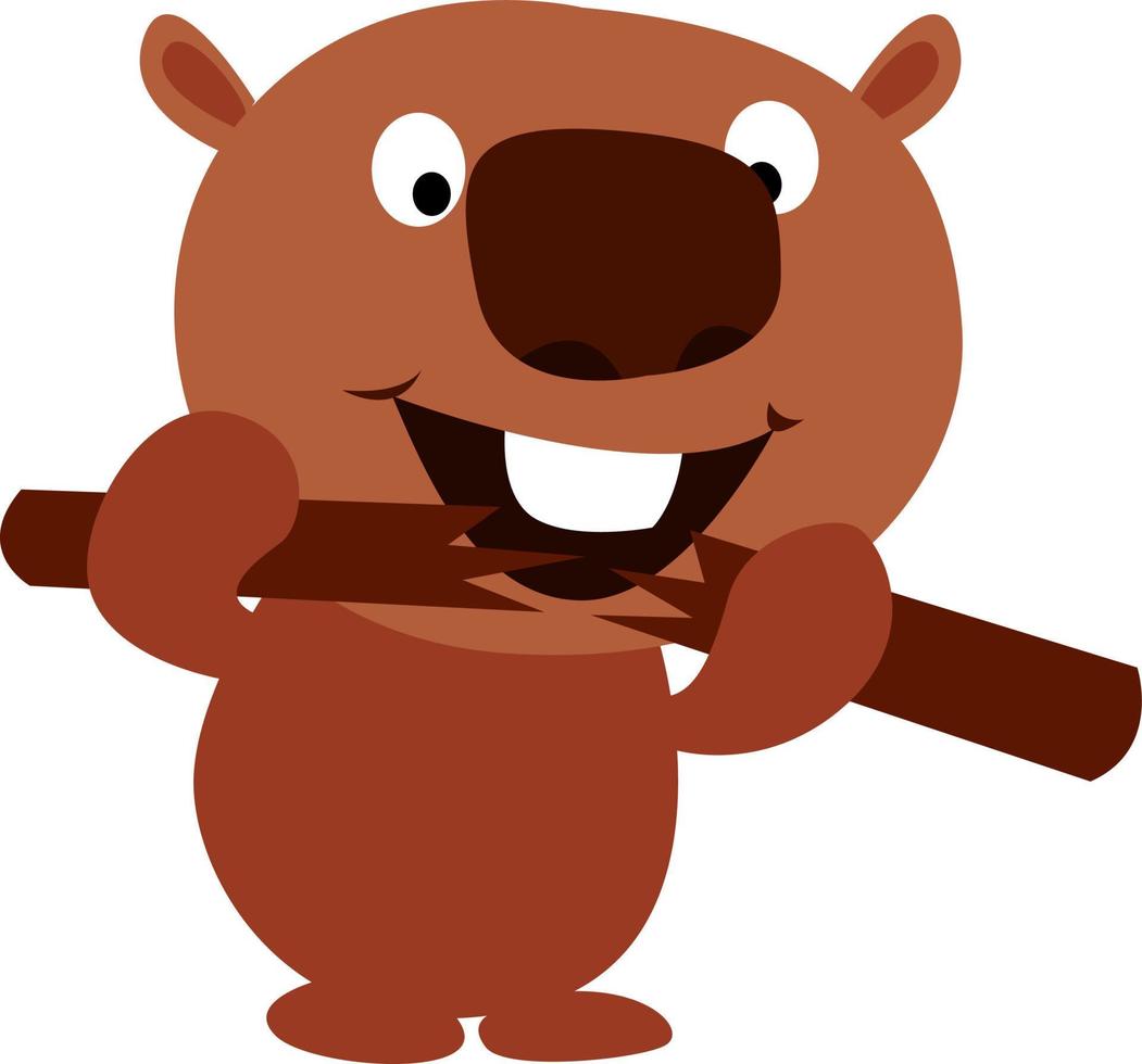 Beaver with stick, illustration, vector on white background.