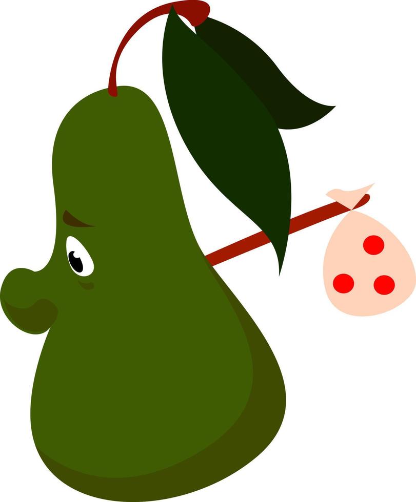 Sad pear, illustration, vector on white background.