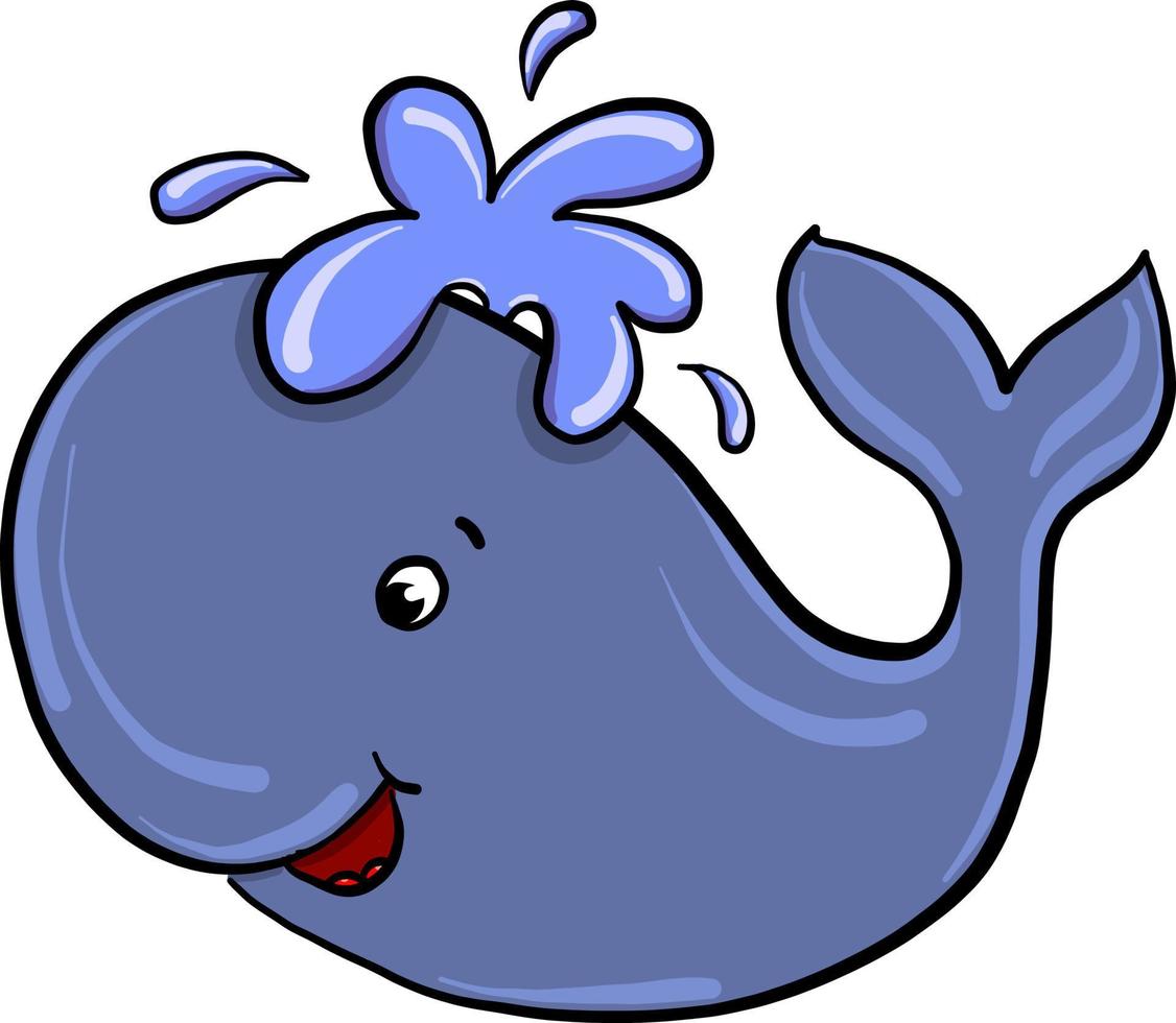 Funny blue whale, illustration, vector on white background