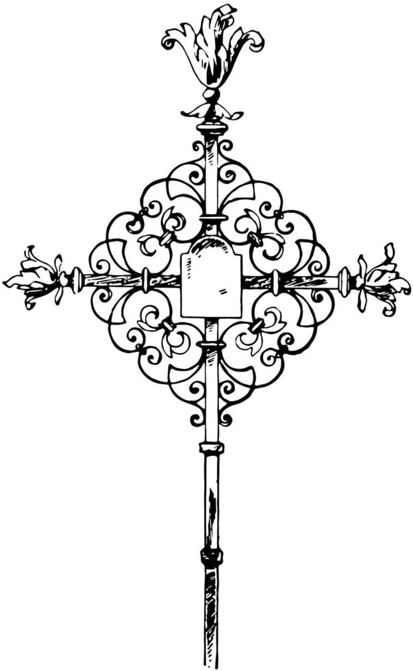 Wrought-Iron Tomb Cross vintage illustration. vector