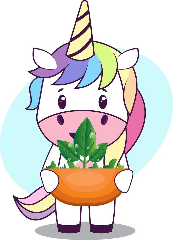 Unicorn with plant, illustration, vector on white background.