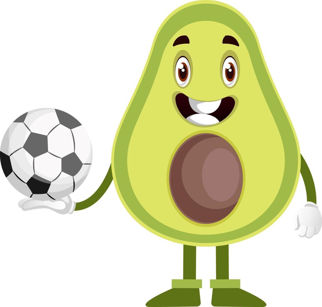 Avocado with football ball, illustration, vector on white background.