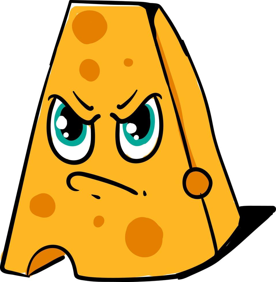 Angry cheese, illustration, vector on white background