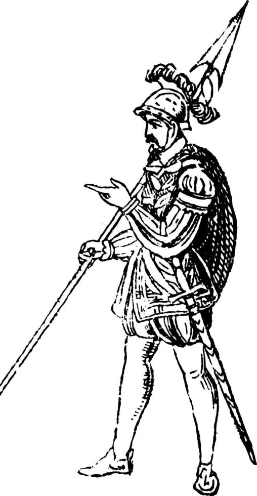 Military Costume from the Time of Henry VIII, vintage illustration. vector