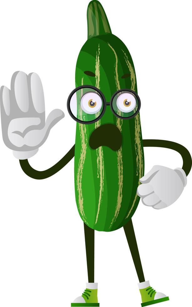 Cucumber with glasses, illustration, vector on white background.