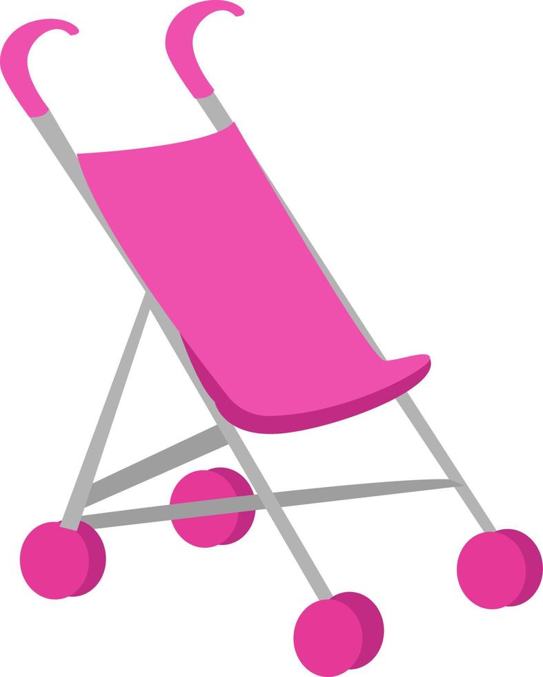 Pink toy stroller, illustration, vector on white background.