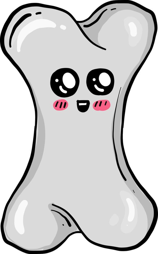 Cute litttle bone with a face, illustration, vector on white background.