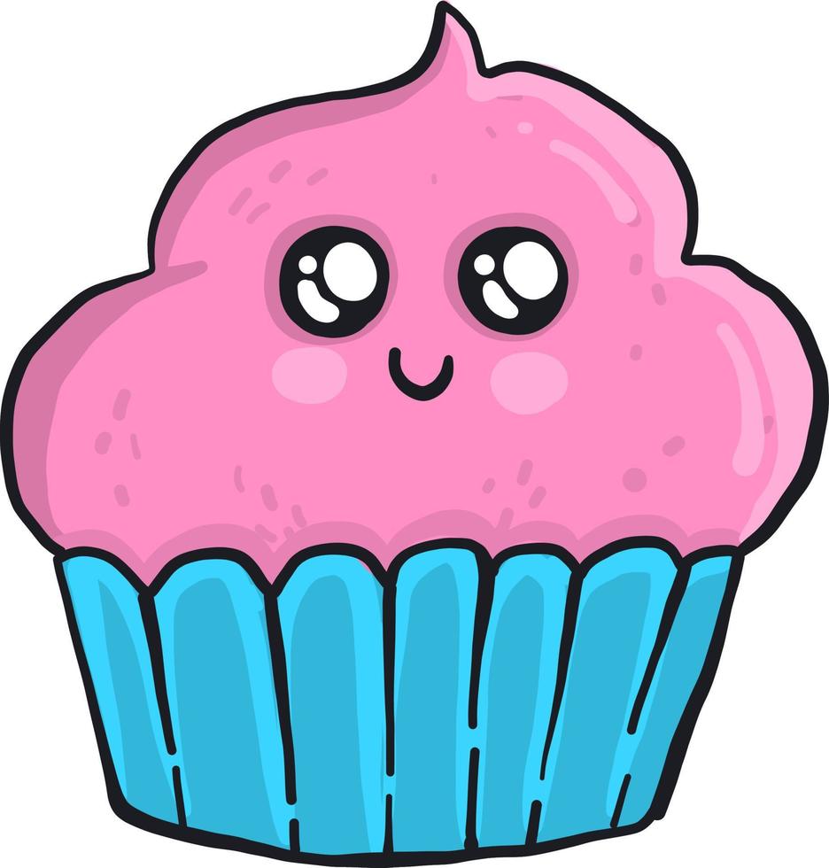 Cute pink cupcake, illustration, vector on white background.