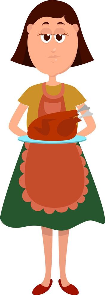 Woman makes a dinner, illustration, vector on white background