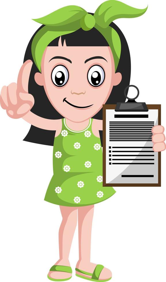 Girl holding schedule, illustration, vector on white background.