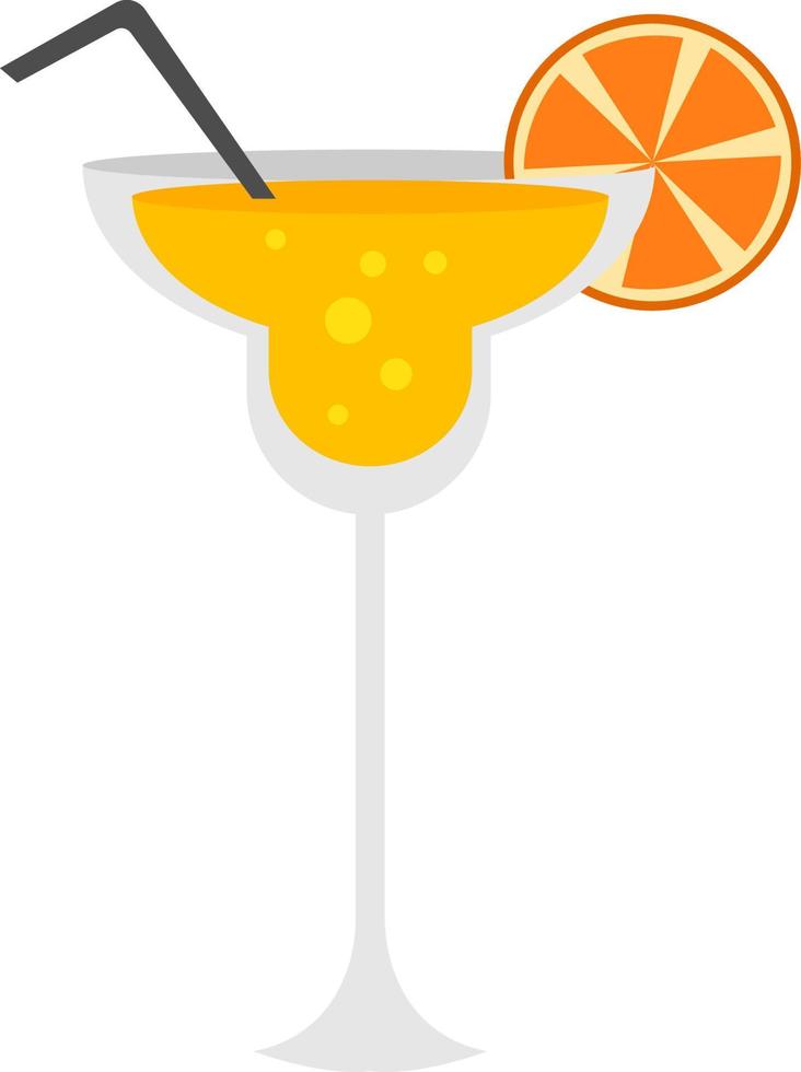 Cóctel de naranja con paja, ilustración, vector sobre fondo blanco.