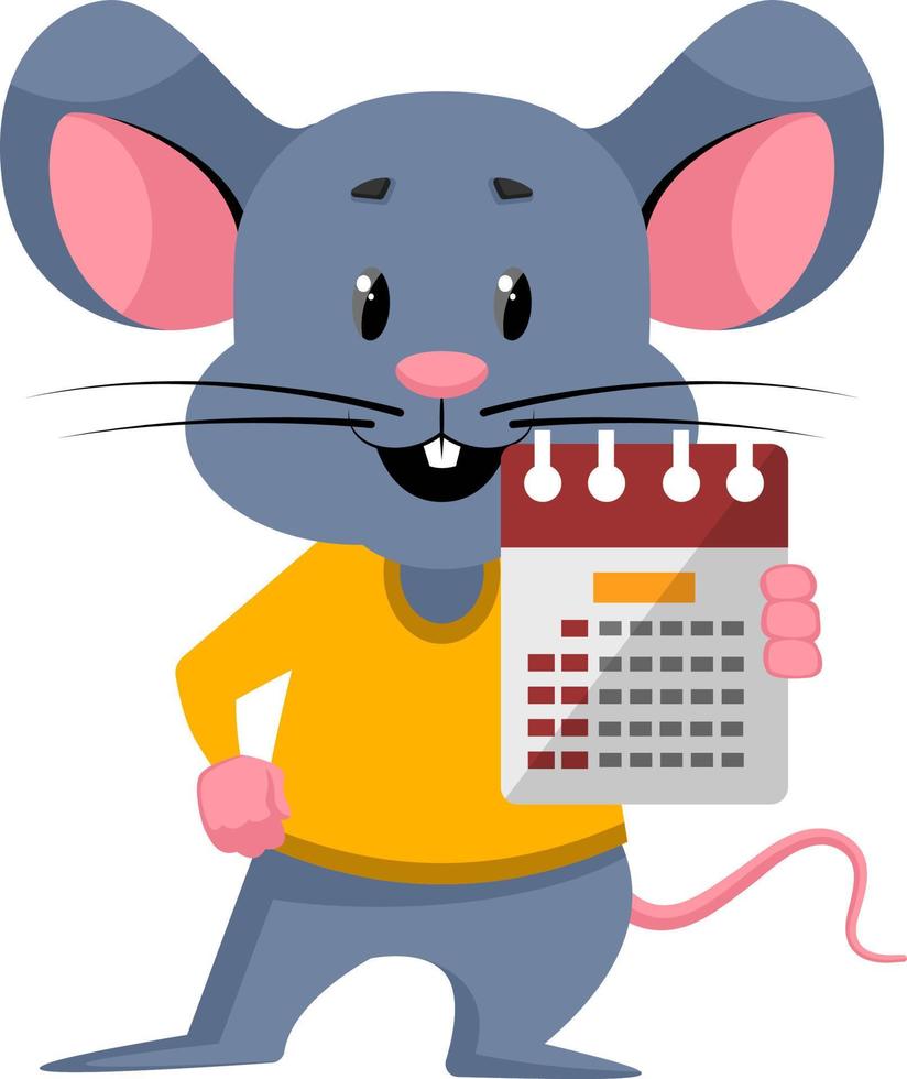 Mouse with calendar, illustration, vector on white background.
