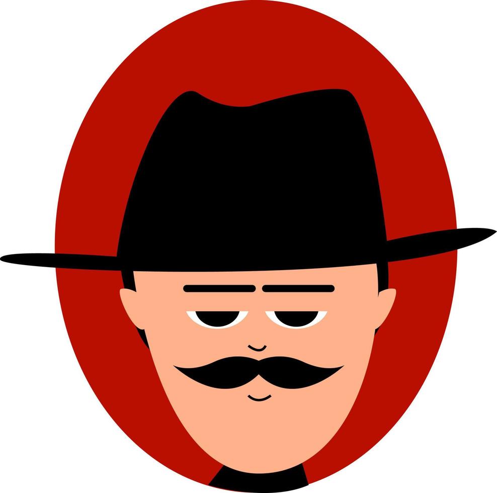 hombre con sombrero negro, ilustración, vector sobre fondo blanco.