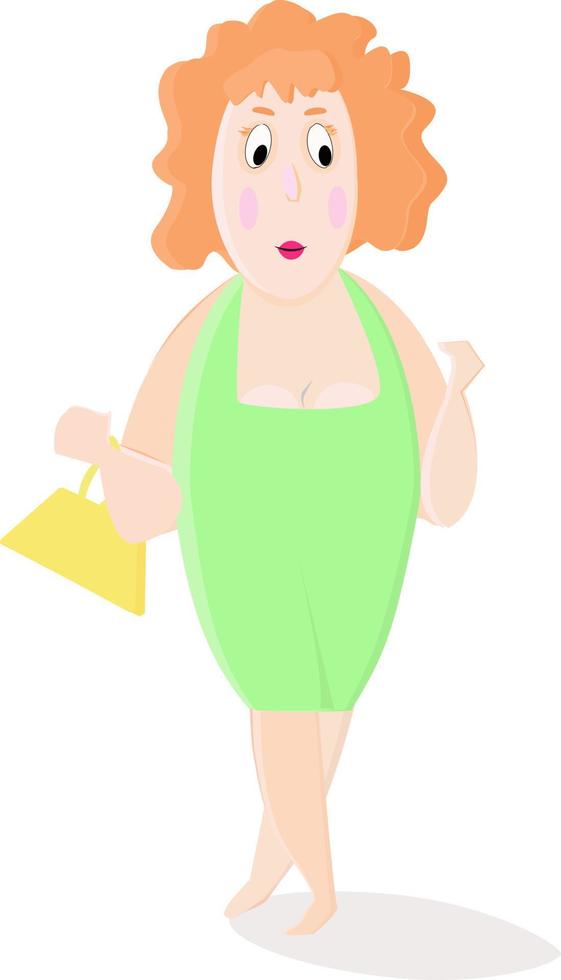 Woman in green, illustration, vector on white background.