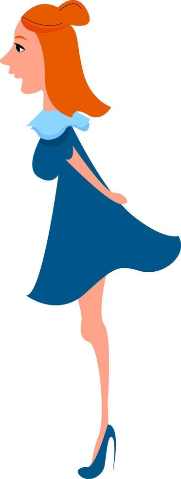 chica de vestido azul, ilustración, vector sobre fondo blanco.