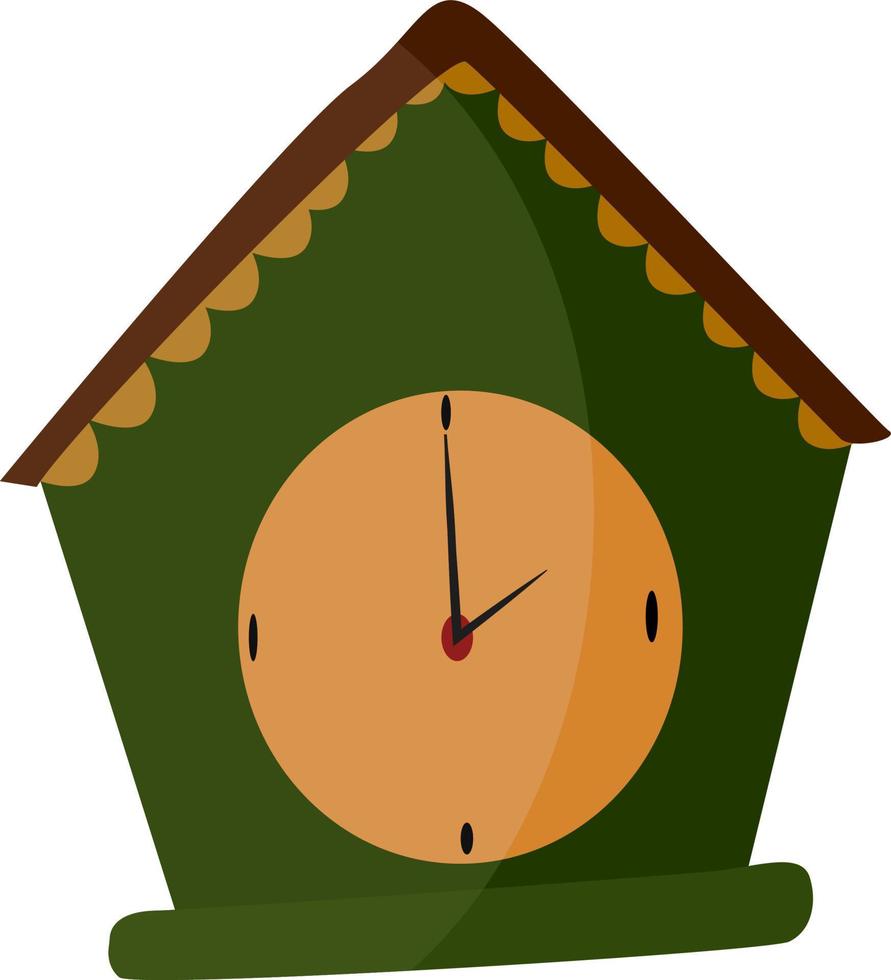 Green wall clock, illustration, vector on white background.