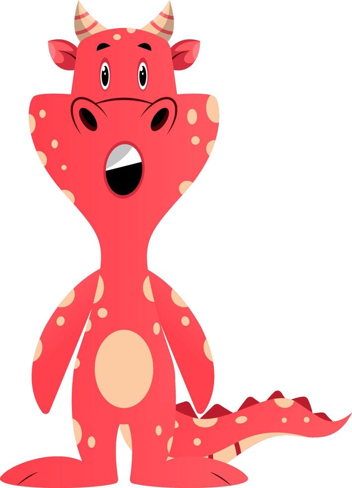 Red dragon is feeling surprised, illustration, vector on white background.