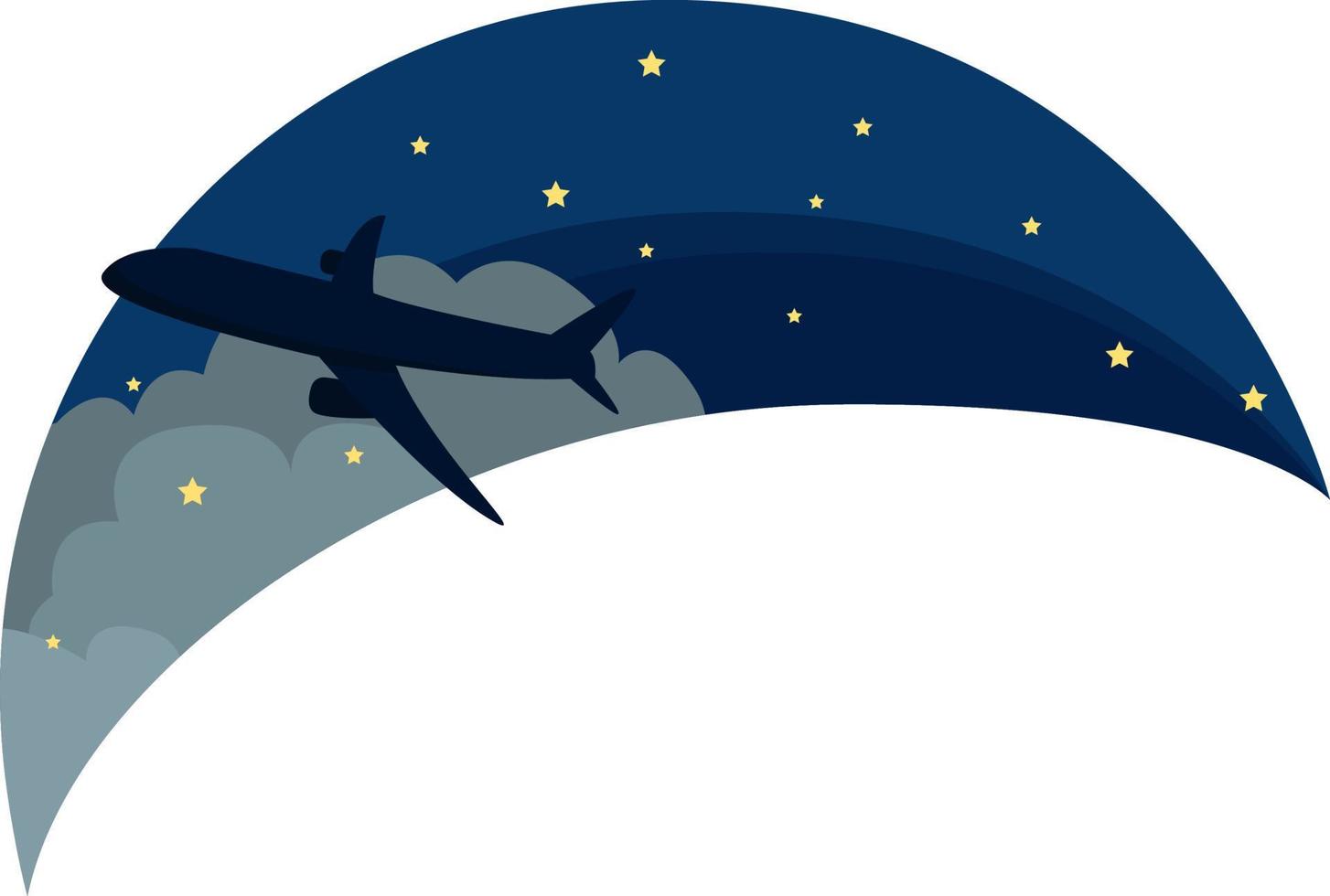 vuelo nocturno en avión, ilustración, vector sobre fondo blanco.