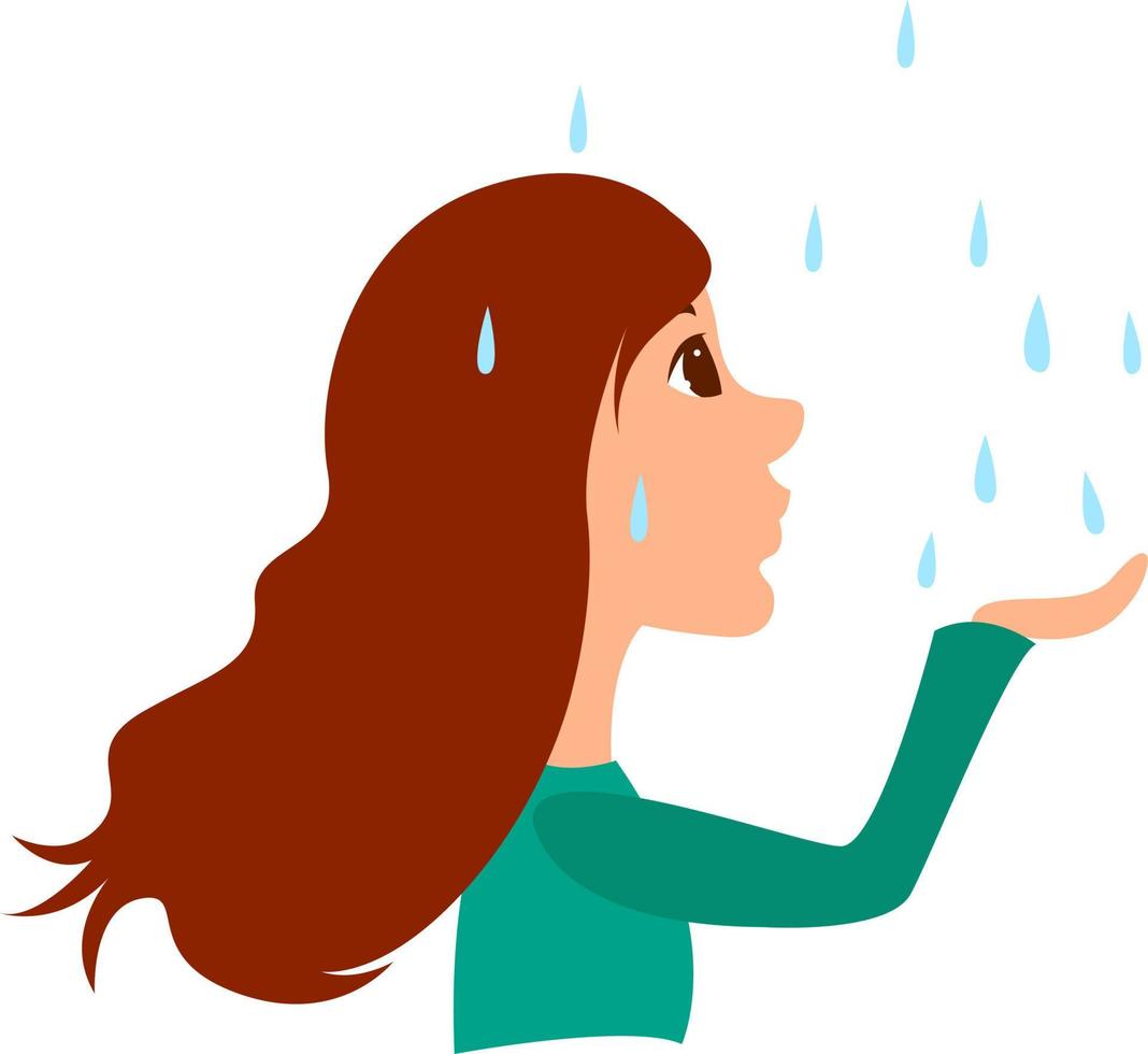 Girl on rain, illustration, vector on white background.