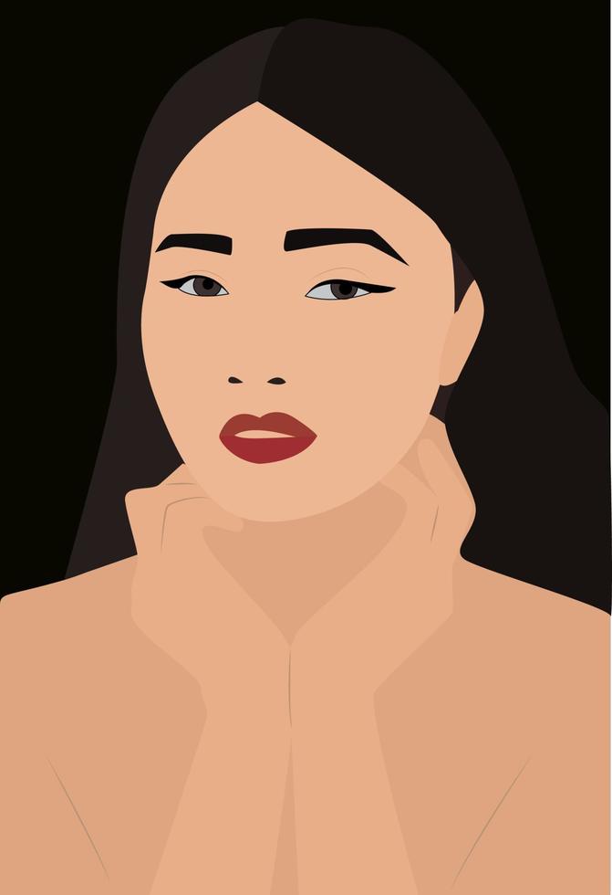 Girl with red lips, illustration, vector on white background.