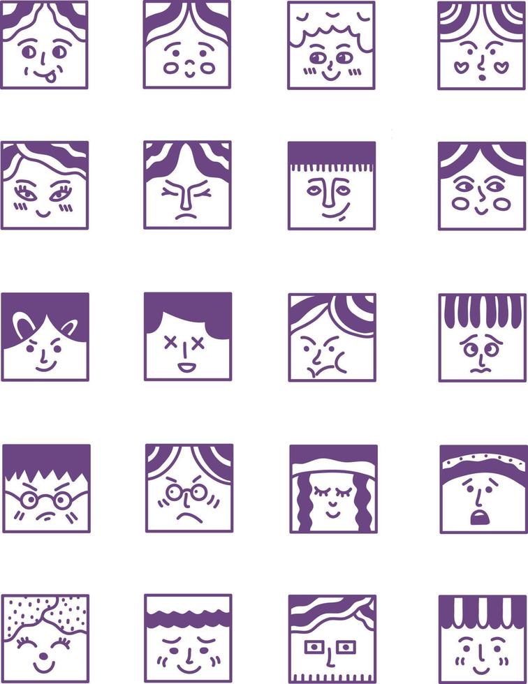 Emotion faces icon pack, illustration, vector on a white background.