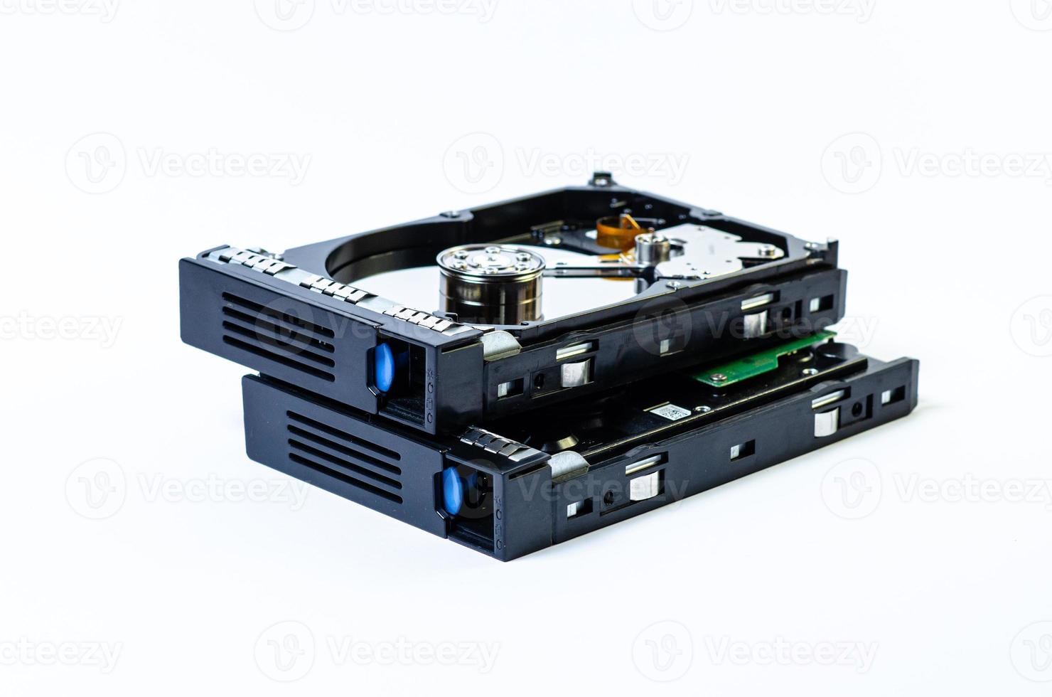 Hard disk drive HDD of different size isolated on white. photo