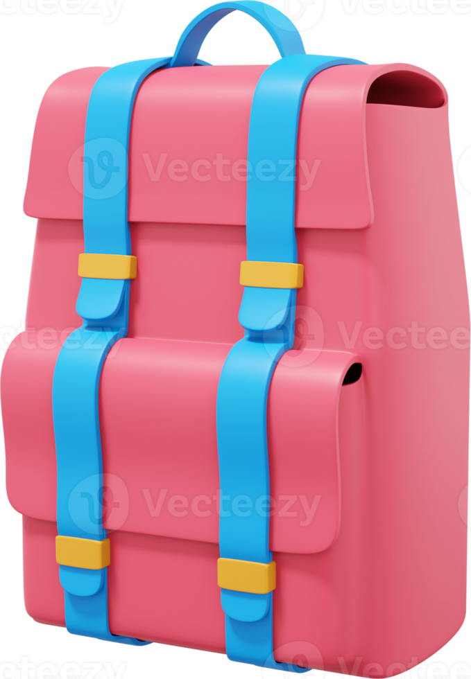Hiking bag backpack for traveling red. PNG icon on transparent background. 3D rendering.