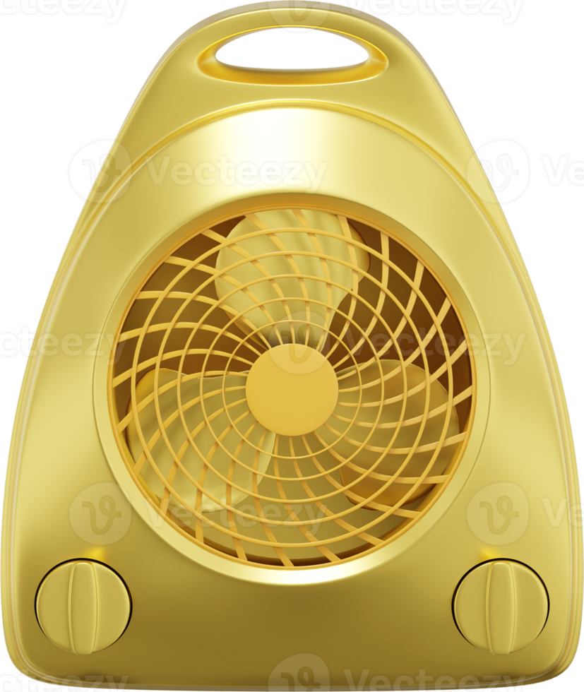 calentador de ventilador eléctrico. icono png dorado sobre fondo transparente. representación 3d