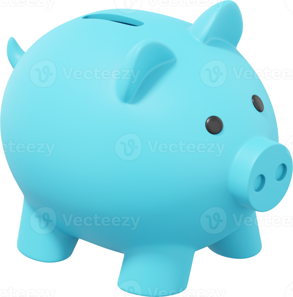 Blue piggy bank. PNG icon on transparent background. 3D rendering.