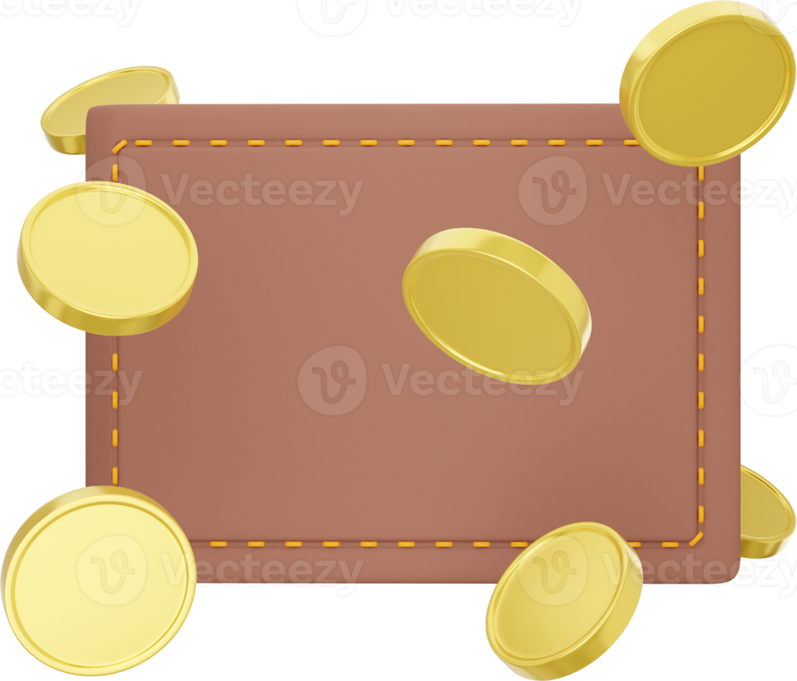 Wallet with flying coins. PNG icon on transparent background.