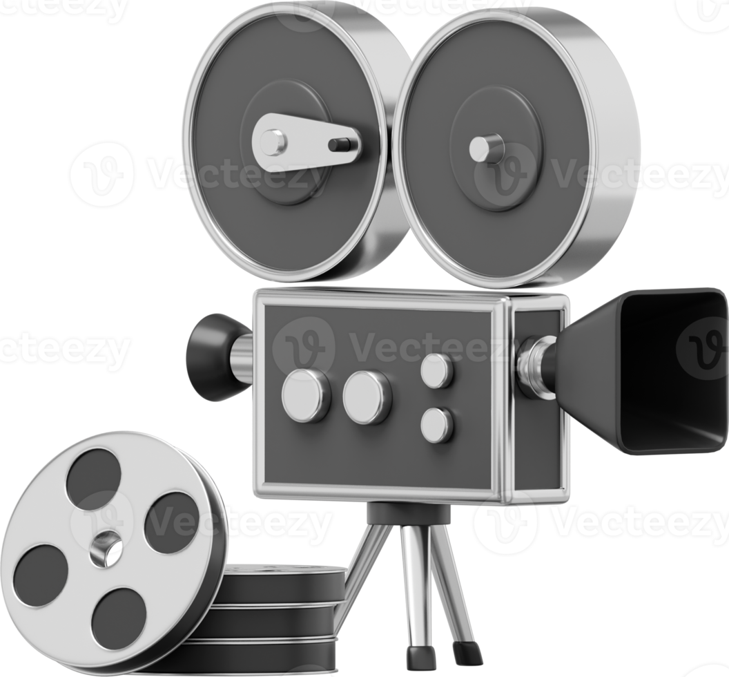 Vintage schwarze Filmkamera im Cartoon-Stil. lustige Retro-Videokamera. 3D-Rendering. png-Symbol auf transparentem Hintergrund png