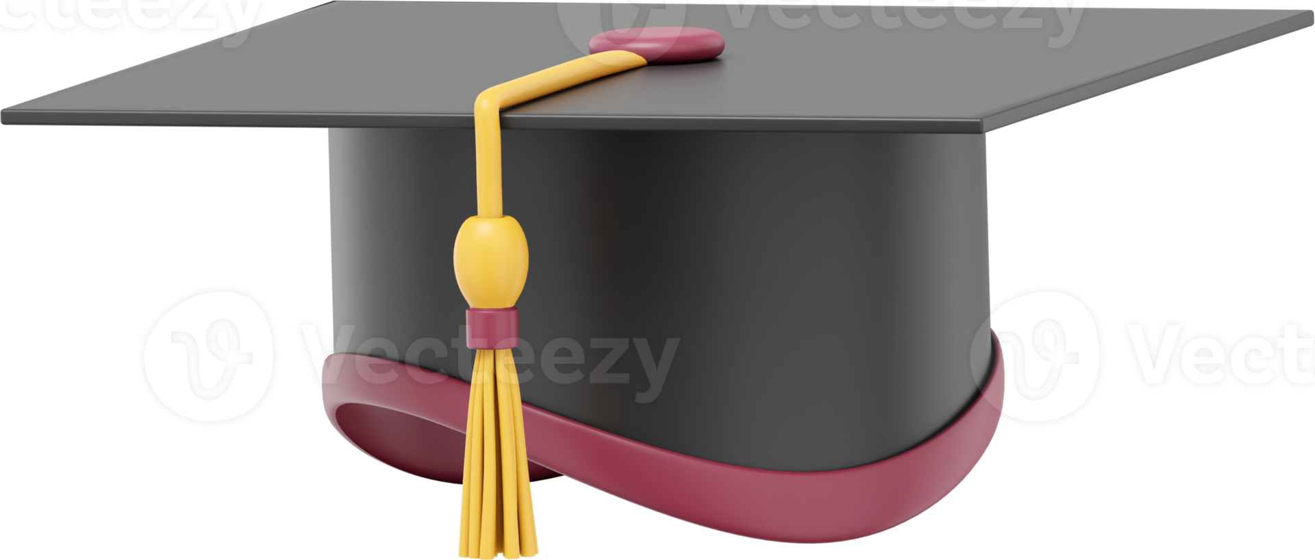 Graduate cap. Mortar board for a student at a university, school, college. 3D rendering. Realistic black PNG icon on transparent background.