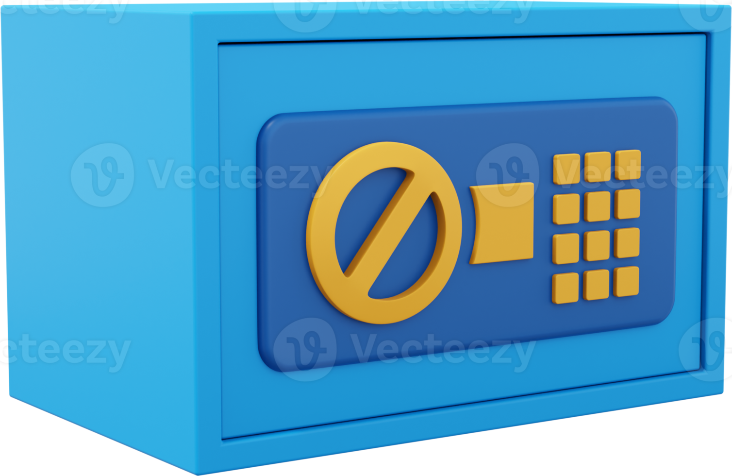 Modern safe with code lock. Blue close storage. PNG icon on transparent background. 3D rendering.