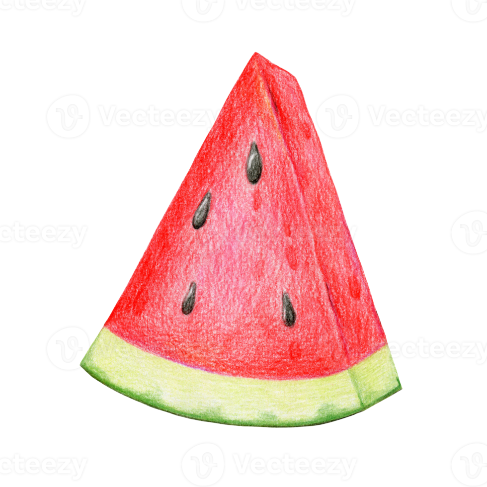 Bright ripe triangular piece of watermelon, hand-drawn with pencils png