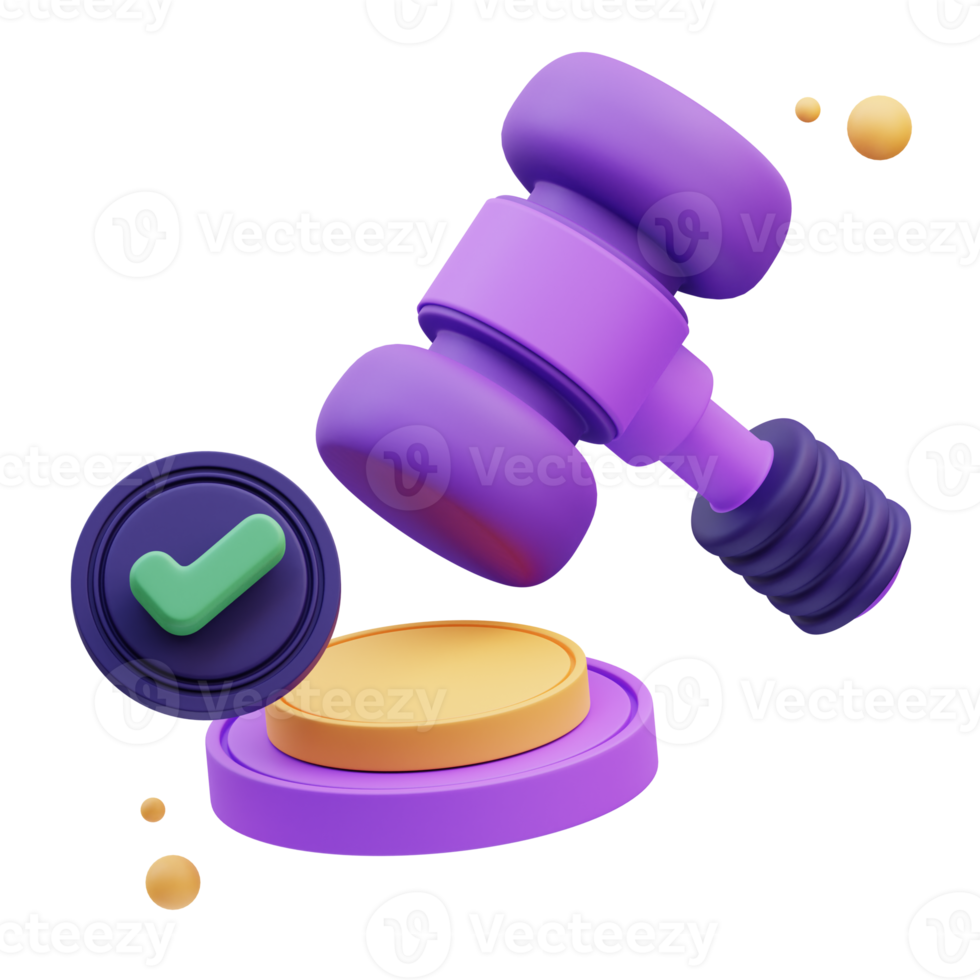 Approved with hammer Quality control, 3d Illustration png