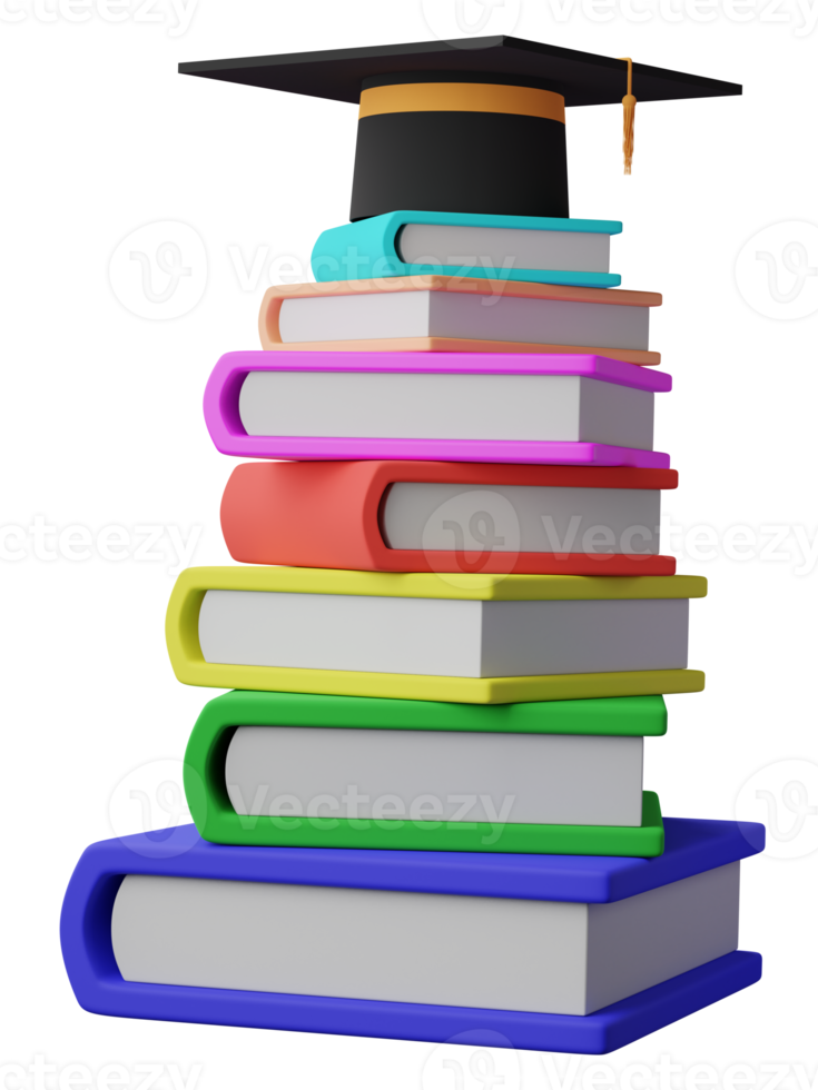 pile of books with degree cap png