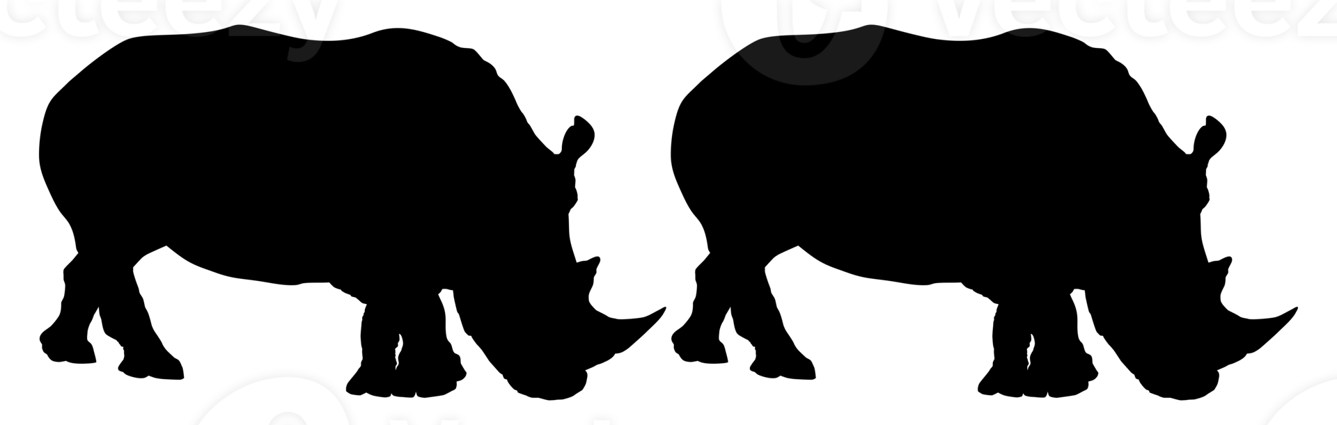 A Pair of the Rhino Silhouette for Logo, Pictogram, Website, Art Illustration or Graphic Design Element. Format PNG