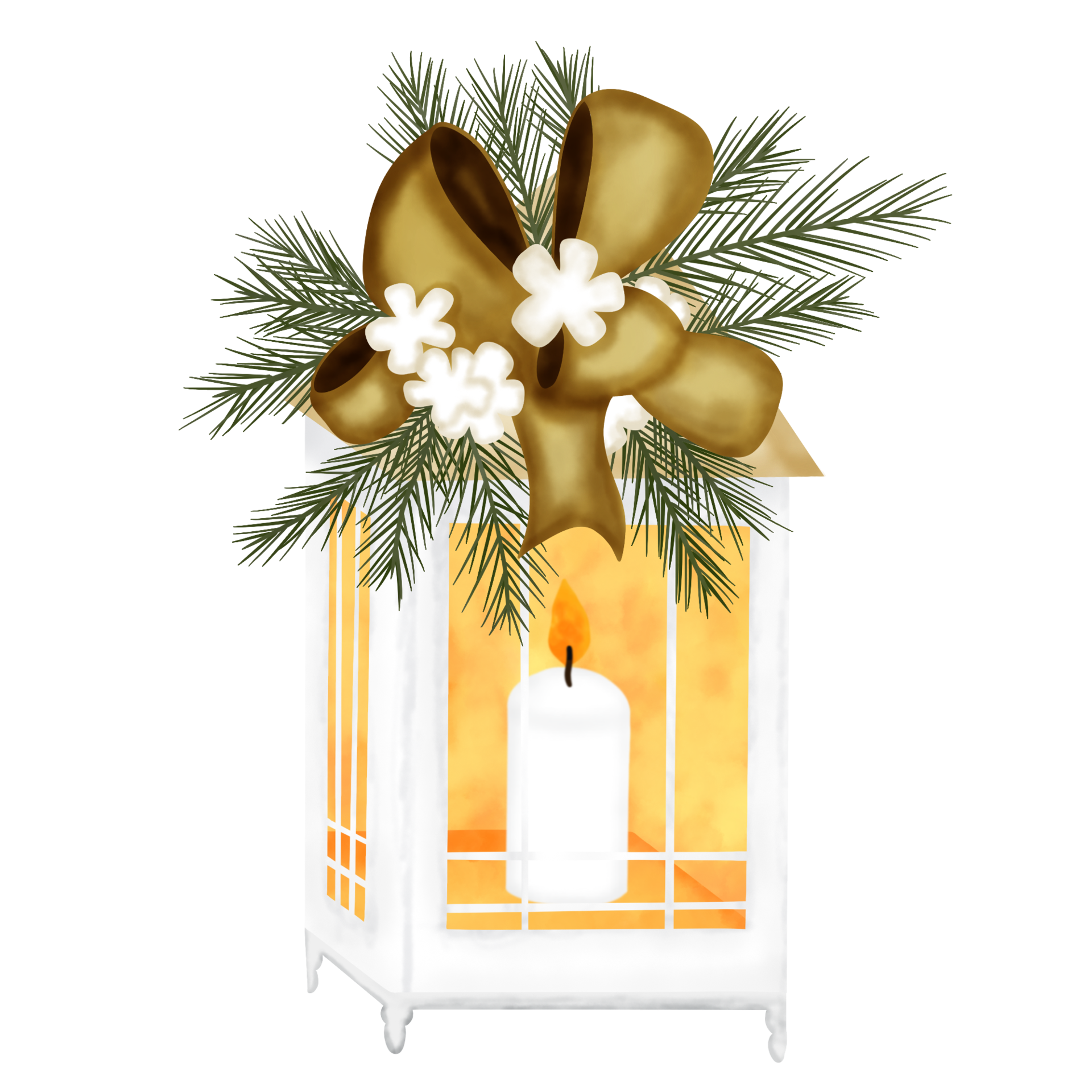christmas Lantern with bow,flower and pine branches 13749457 PNG