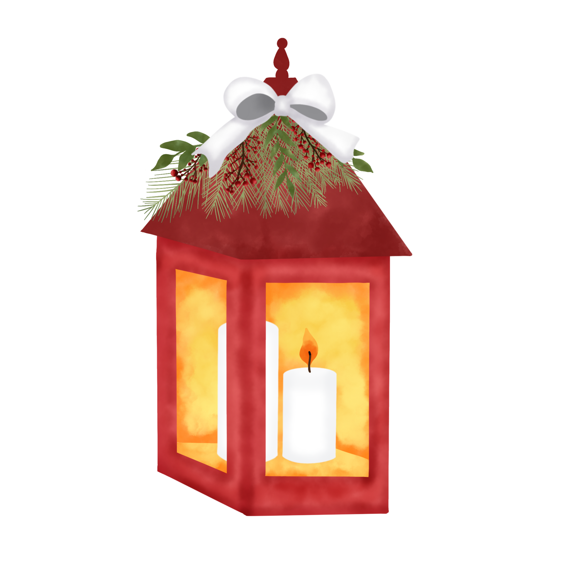 christmas lantern with candle,bow and leaves. 13749459 PNG