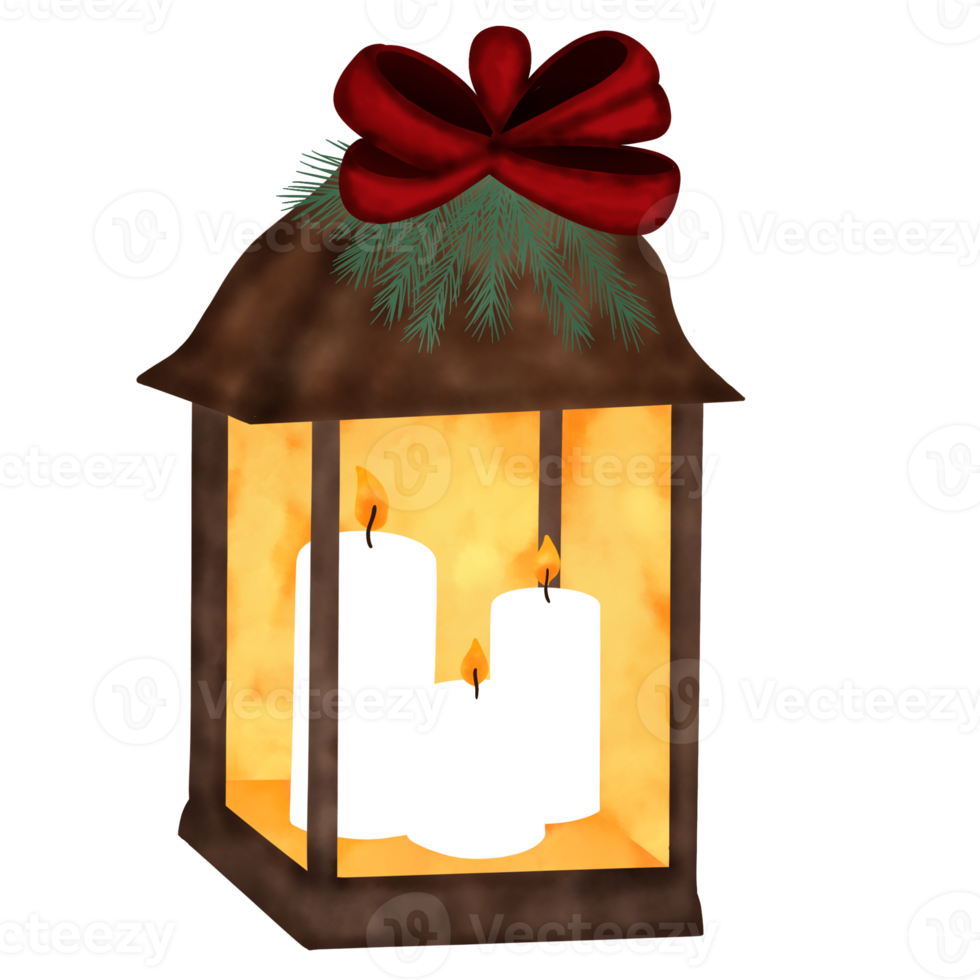 Christmas Lantern with bow and pine branches. png