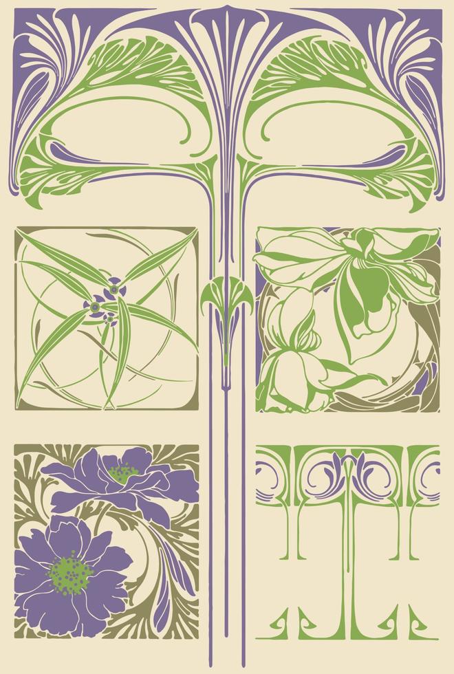 Vintage French Art Nouveau floral frames. Book cover design, invitation, label design, packaging, postcard and card template. vector