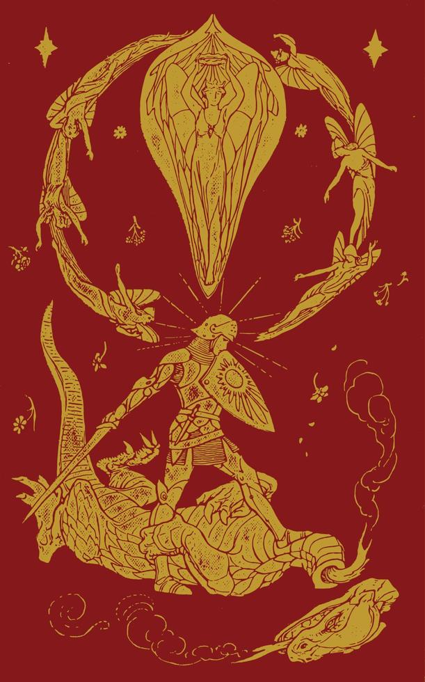 St. George slaying the dragon. Patron Saint of England. Catholic Saint. Vintage art. Poster design and tshirt design. vector