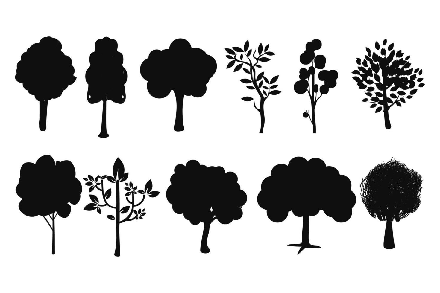 Big set of trees silhouettes vector